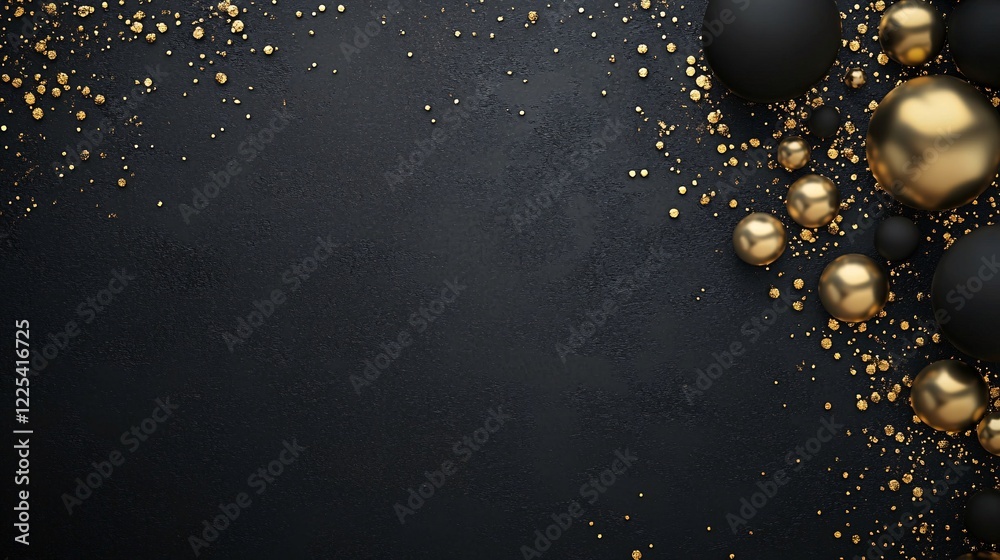 Poster black and gold festive spheres creating an elegant border on dark background