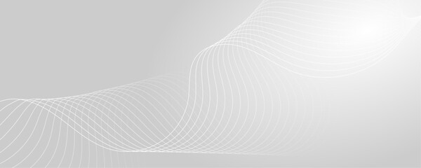 Abstract white wave dynamic curve lines on gray background. Energy technology concept modern backdrop design for business, presentation, banner.