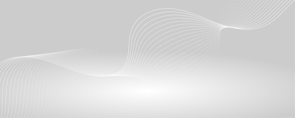 Abstract white wave dynamic curve lines on gray background. Energy technology concept modern backdrop design for business, presentation, banner.