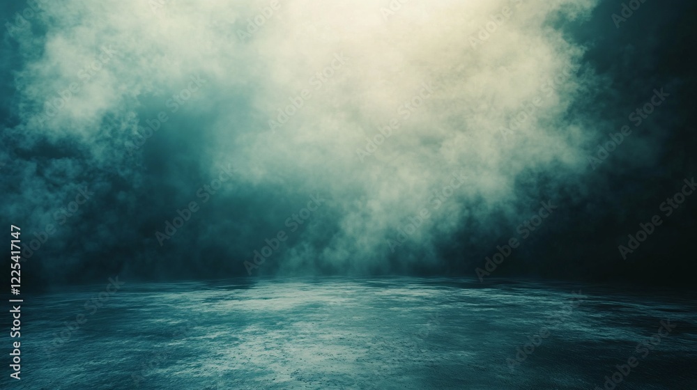 Aufkleber empty concrete floor with mysterious green fog and light beam creating dramatic atmosphere