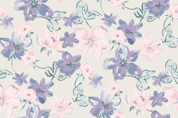 Cute feminine watercolor seamless pattern with wildflowers.hand drawn, not AI