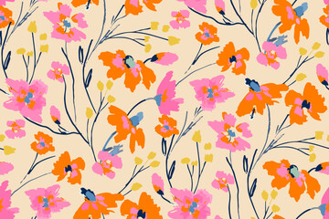 Cute feminine watercolor seamless pattern with wildflowers.hand drawn, not AI