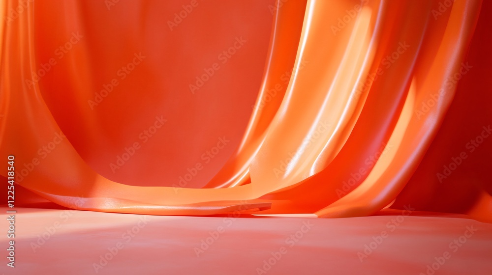 Aufkleber Elegant orange curtains hanging in empty room creating abstract background