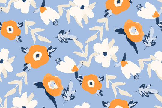 Cute feminine watercolor seamless pattern with wildflowers.hand drawn, not AI