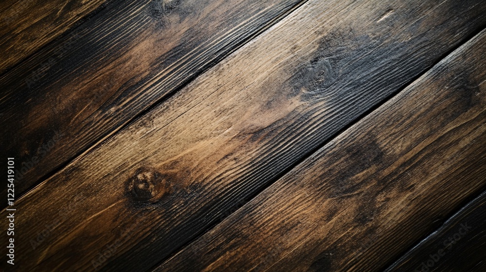 Poster diagonal dark wooden planks forming rustic background texture