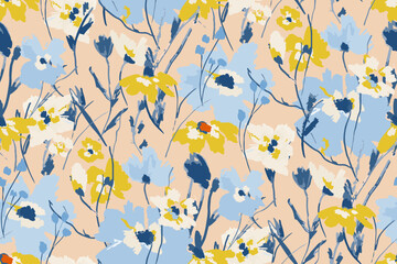 Naklejka premium Abstract floral seamless pattern. Bright colors, gouache painting.hand drawn, not AI