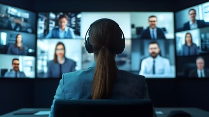 Fototapeta premium Virtual Real Estate Conference with Holographic Stakeholder Negotiations