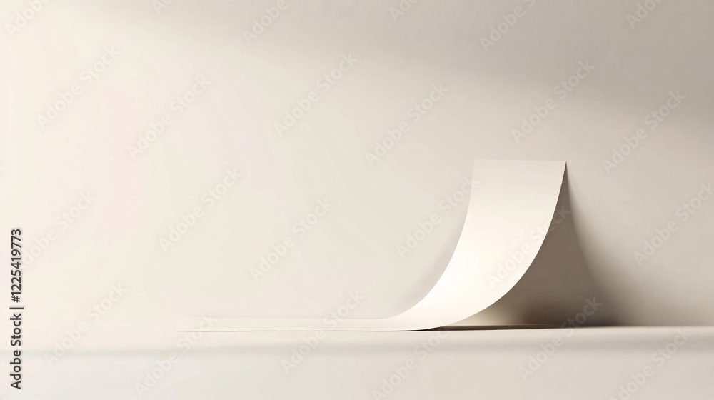 Poster Blank white paper curled up from floor on empty background