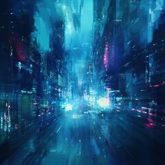 Futuristic Cityscape Night Street Abstract Art