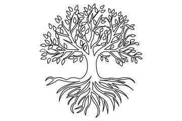 Continuous one line tree roost with black and white vector icon
