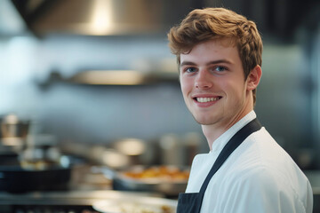 Junger Koch macht Ausbildung in der Restaurant Küche