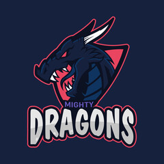 A powerful and fierce dragon head logo with the text 