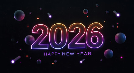 2026 Happy New Year Neon Space Background Image