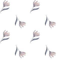 Fantasy flowers pattern for fabric design, beautiful plants wallpaper design, flowers print, floral seamless pattern, digital watercolor