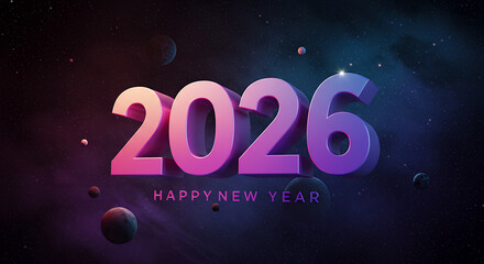 2026 Happy New Year Cosmic Space Background - 3D Render