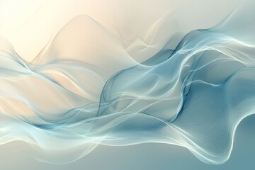 Fototapeta premium Abstract flowing lines in soft blue and beige tones create a serene and ethereal visual