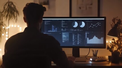 Analyst working with Business, Concept digital transformation technology strategy, Analytics and Data Management System on computer, make a report with KPI and metrics connected to database. 