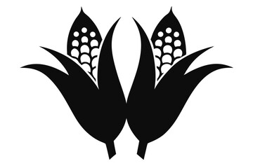 Black silhouette vector illustration of corn, ideal for microstock graphics and creative projects.