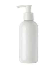 White plastic pump bottle designed specifically for cosmetic or personal care products isolated on white