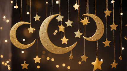 Festive Crescent Moon and Star Ornaments