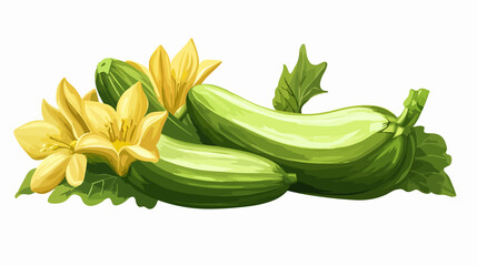 Obraz premium Fresh Green Courgettes with Flowers - Organic Vegetable Harvesting Scene