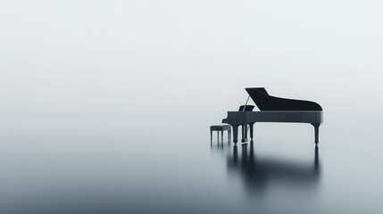 minimalist piano on serene white background evokes calmness
