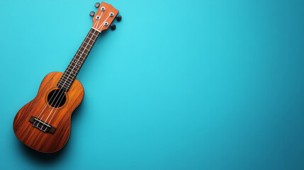 Ukulele on sky blue background, perfect for tropical vibes