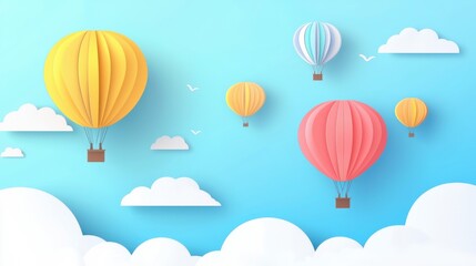 Obraz premium Colorful Hot Air Balloons Against Blue Sky