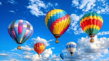 Colorful Hot Air Balloons Against Blue Sky