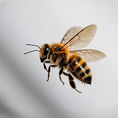 Flying bee on white backgound