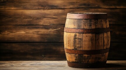 Wooden Barrel on Rustic Wooden Background