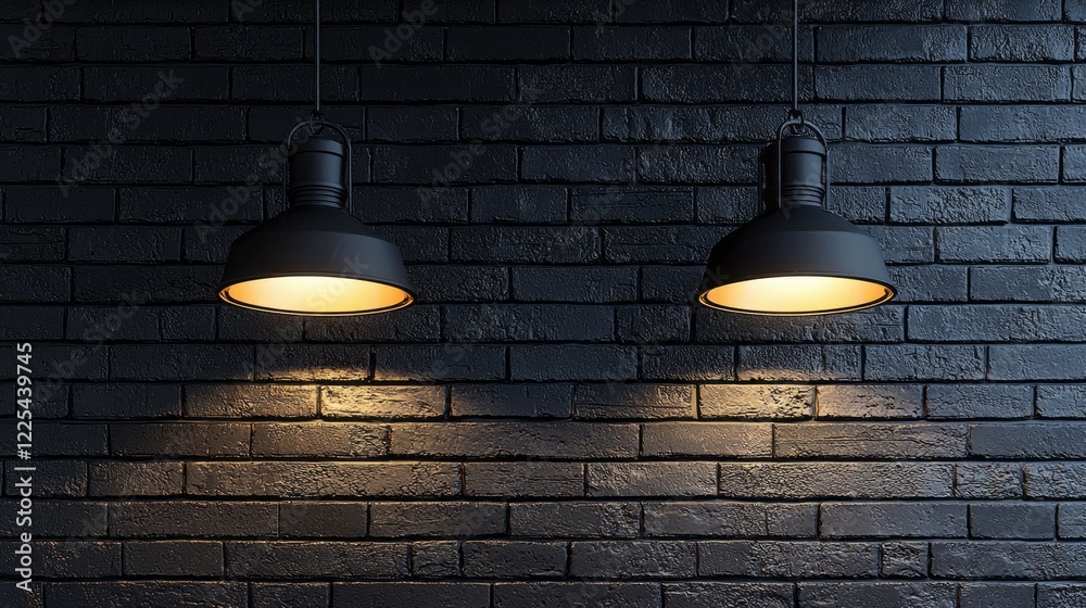 Poster a rustic brick wall acts as a backdrop for two elegant lamps, casting a soft, inviting glow. this tr
