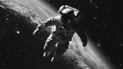 Fototapeta premium A man in a spacesuit is floating in space