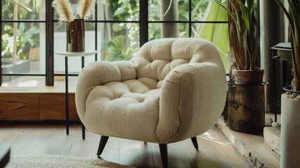 Retro-style beige fabric chair