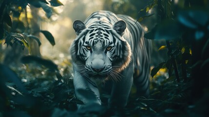 White Tiger in Dense Forest