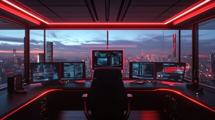 Fototapeta premium Modern Cityscape Night View From Illuminated Gaming Setup