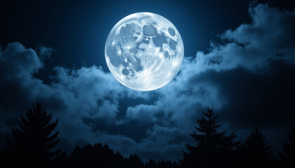 Obraz premium Full Worm Moon illuminating serene forest at night, mystical beauty