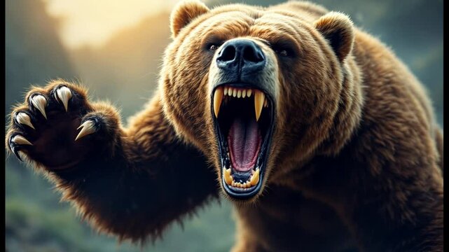 Grizzly Bear Roaring, Wild, Powerful, Nature's Majesty