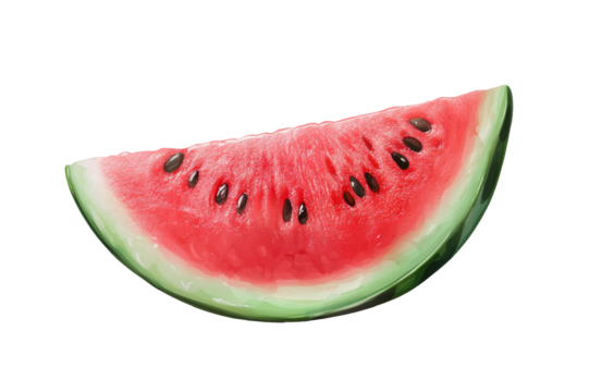 Drawing of a slice of watermelon with seeds. Transparent background
