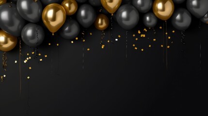 Naklejka premium Celebration balloons black background party decor elegant atmosphere close-up festive vibe