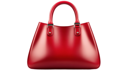 Isolated Elegant Red Leather Handbag with Silver Accents