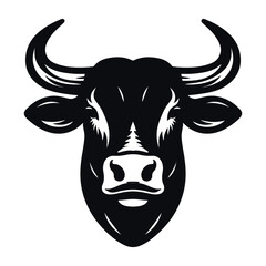 Black and White Bull Face Design – Stylish Horned Cattle Silhouette
