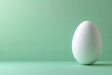 Minimalist design featuring single white egg against soft green