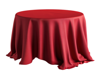 Isolated Red Circular Tablecloth Draped Over Round Table