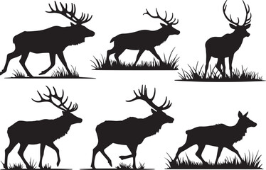 Variant style of elk silhouette vector illustration, isolated on a white background.