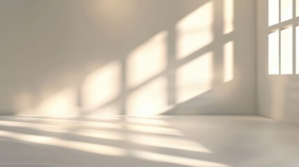 Abstract Studio Background for Product Presentation with Window Shadows, Sunlight, and Blurred Backdrop.