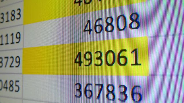 Close-up of financial cash flow data on PC screen. Mortgage payment sheet schedule. Loan fee