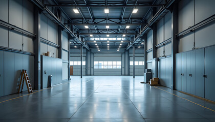 Spacious industrial warehouse with clean concrete floor