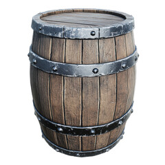 Obraz premium Isolated Wooden Barrel with Metal Hoops and Rivets