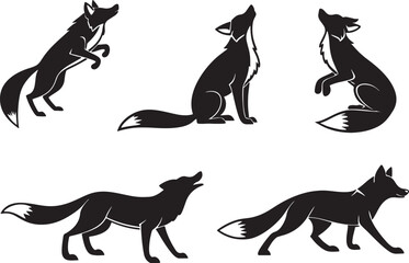 Variant style of fox silhouette vector illustration, isolated on a white background.